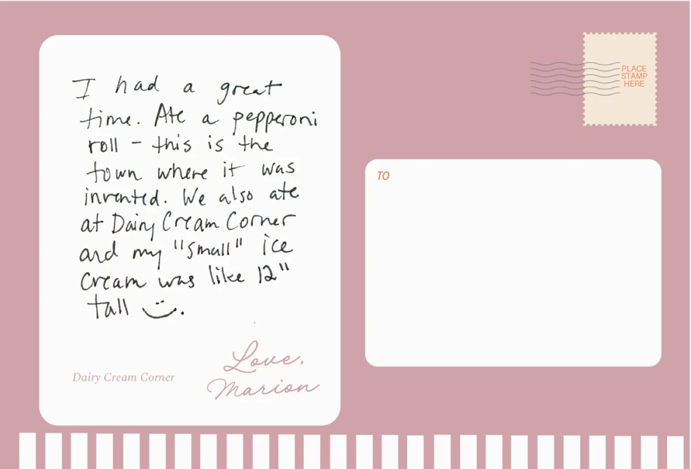A handwritten postcard from Marion County, signed Love, Marion