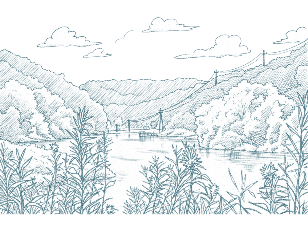 Hand-drawn illustration — Curtisville Lake, Marion County, WV